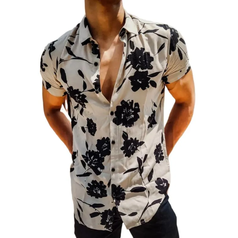 Men's Casual Vintage Print Lapel Shirt 70804680TO sold by Manly