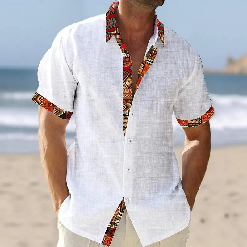 Men's Vintage Contrast Printed Lapel Short Sleeve Shirt 26925141Y sold by Manly product image thumbnail 2