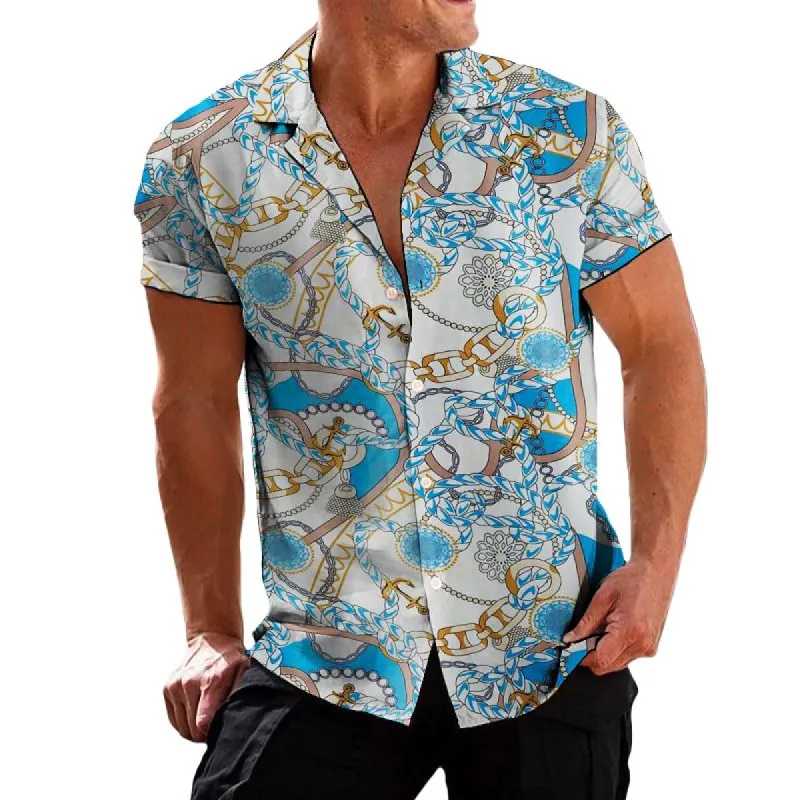 Men's Retro Palace Style Chain Lapel Short-sleeved Shirt 81858161TO sold by Manly