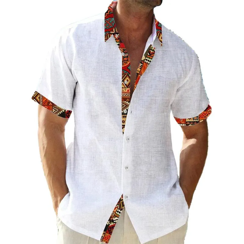 Men's Vintage Contrast Printed Lapel Short Sleeve Shirt 26925141Y sold by Manly