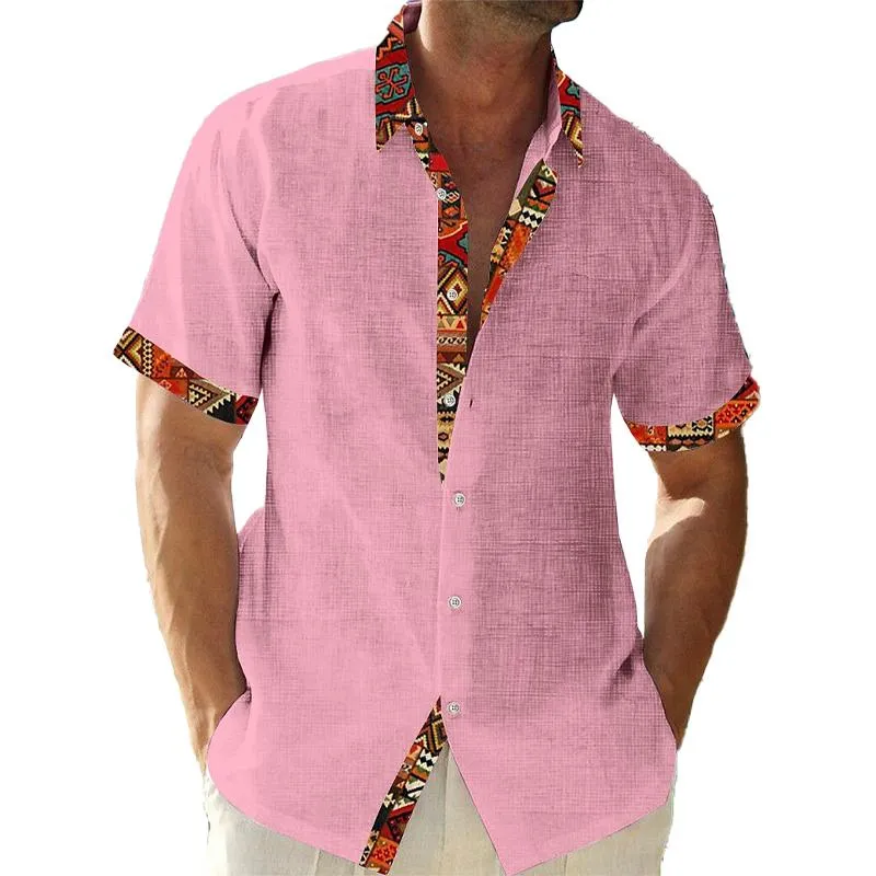 Men's Vintage Contrast Printed Lapel Short Sleeve Shirt 26925141Y sold by Manly product image thumbnail 5