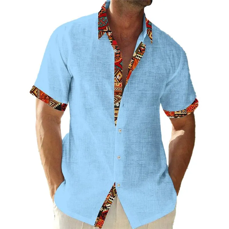 Men's Vintage Contrast Printed Lapel Short Sleeve Shirt 26925141Y sold by Manly product image thumbnail 3