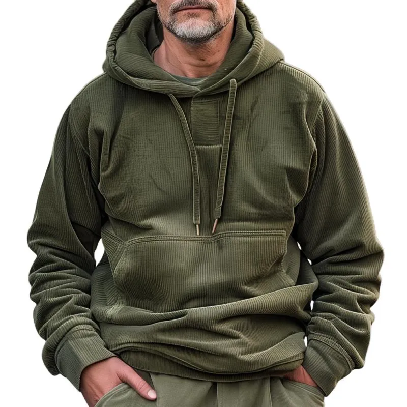 Men's Corduroy Solid Color Loose Long Sleeve Casual Hoodie 41950861Z sold by Manly
