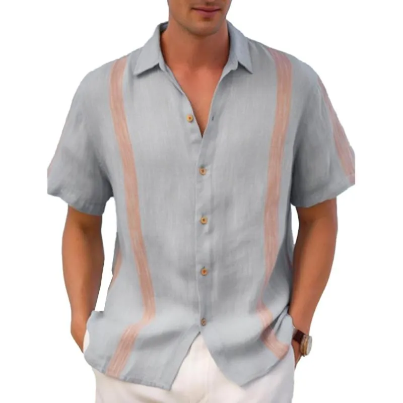 Men's Retro Striped Contrast Print Short Sleeve Shirt 74626395X sold by Manly