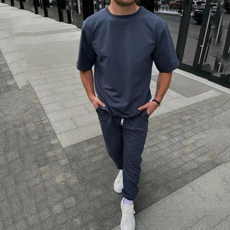 Men's Solid Color Sports Casual Short-Sleeved T-Shirt And Trousers Set 13773823Y sold by Manly product image thumbnail 2