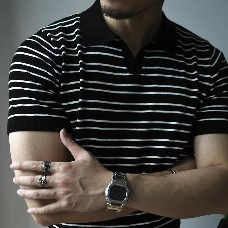 Men's Striped Lapel Short Sleeve Polo Shirt 17204530Z sold by Manly product image thumbnail 3