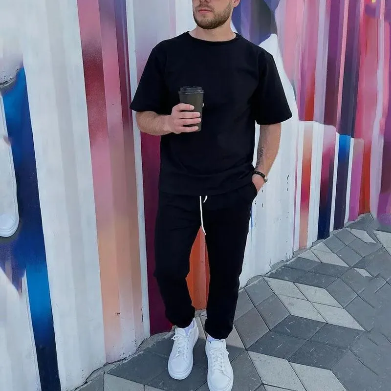 Men's Solid Color Sports Casual Short-Sleeved T-Shirt And Trousers Set 13773823Y sold by Manly product image thumbnail 5