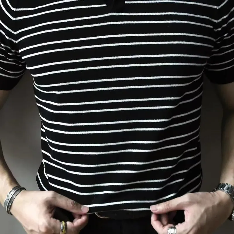 Men's Striped Lapel Short Sleeve Polo Shirt 17204530Z sold by Manly product image thumbnail 5