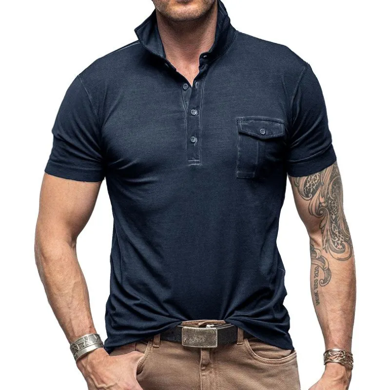 Men's Casual Solid Color Lapel Patch Pocket Short Sleeve Polo Shirt 43968139M sold by Manly
