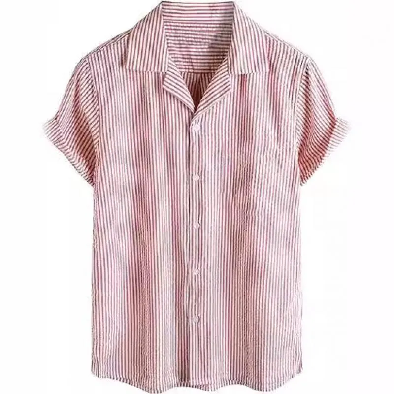 Men's Striped Lapel Short Sleeve Casual Shirt 08243057Z sold by Manly product image thumbnail 3