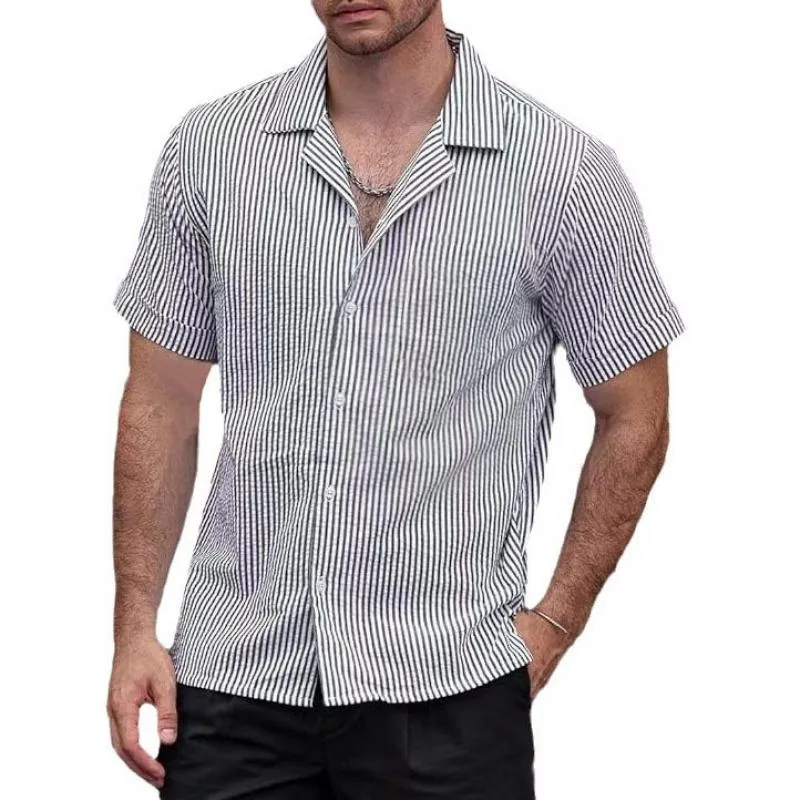 Men's Striped Lapel Short Sleeve Casual Shirt 08243057Z sold by Manly