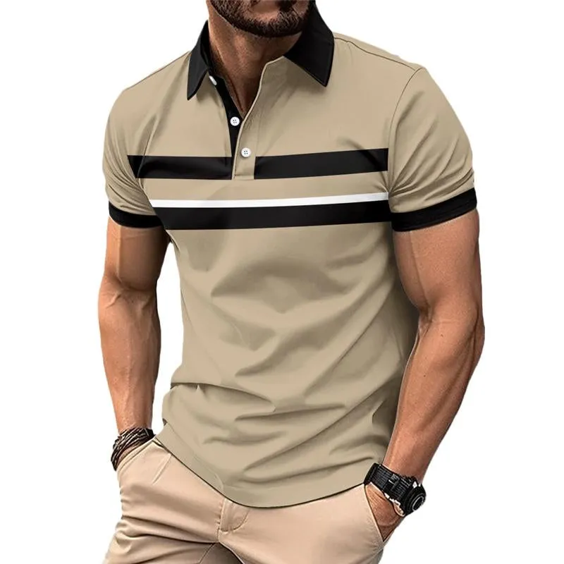 Men's Printed Striped Casual Lapel Buttoned POLO Shirt 74659434X sold by Manly