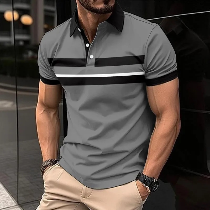 Men's Printed Striped Casual Lapel Buttoned POLO Shirt 74659434X sold by Manly product image thumbnail 5