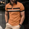 Men's Printed Striped Casual Lapel Buttoned POLO Shirt 74659434X sold by Manly
