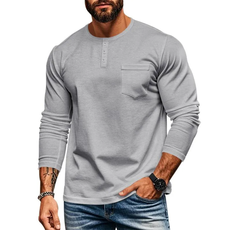 Men's Casual Crew Neck Cotton Blend Patch Pocket Long Sleeve T-Shirt 57193134M sold by Manly