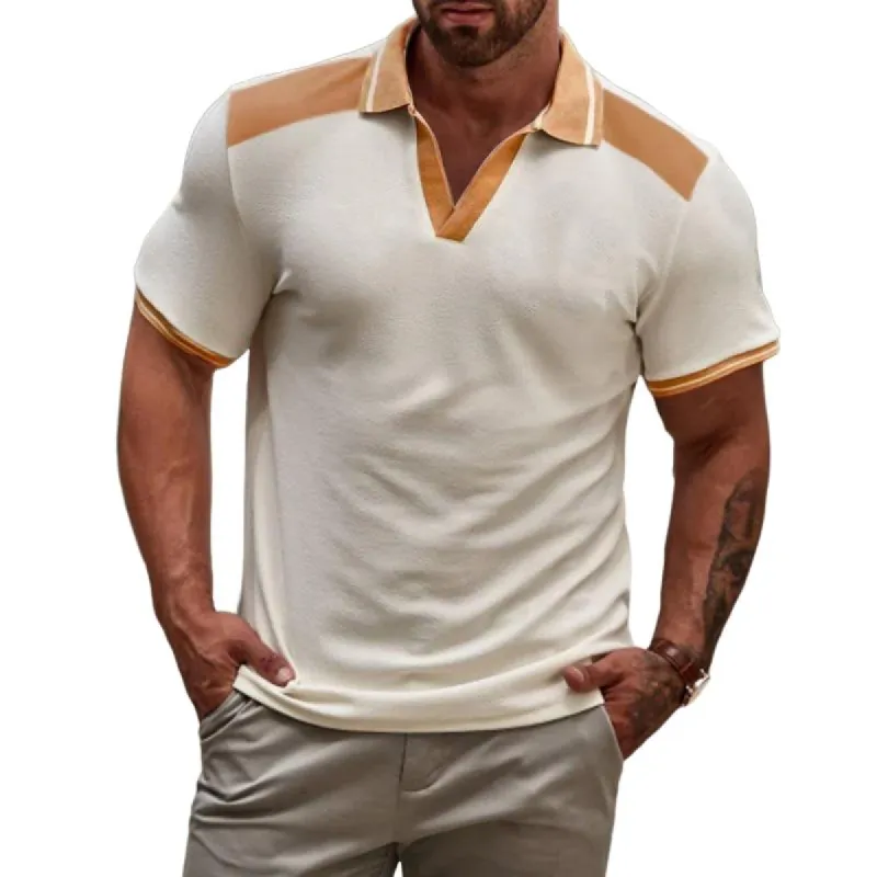 Men's Color Block Lapel Short Sleeve POLO Shirt 62359549X sold by Manly