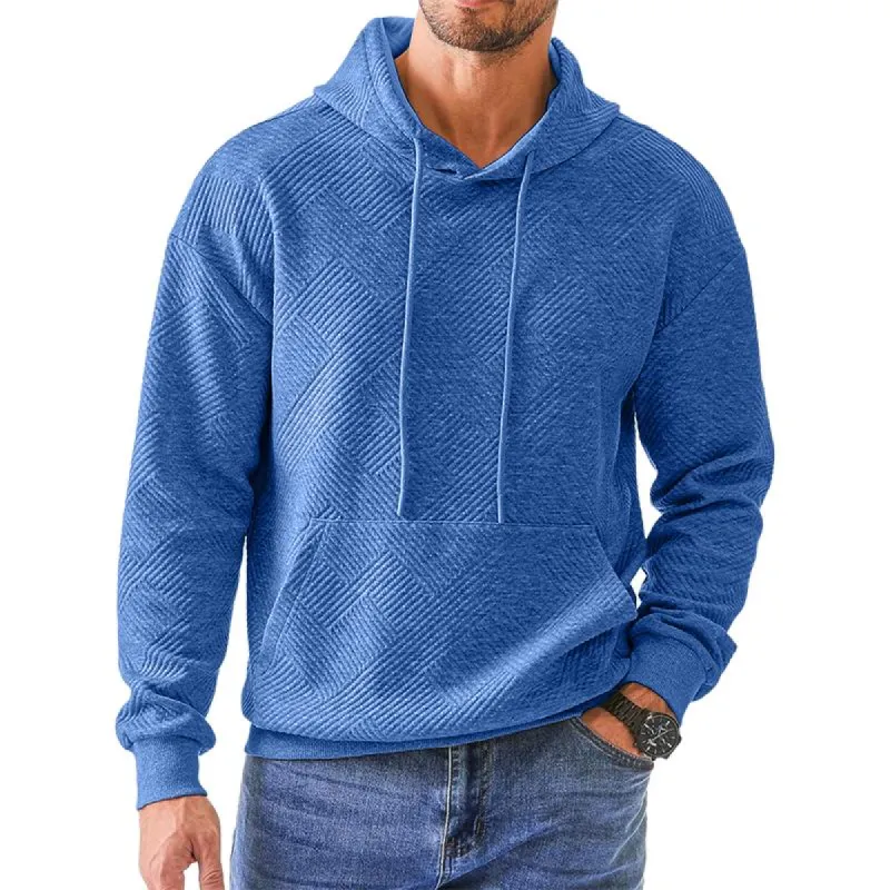 Men's Casual 3D Jacquard Kangaroo Pocket Loose Long Sleeve Hoodie 95625157M sold by Manly