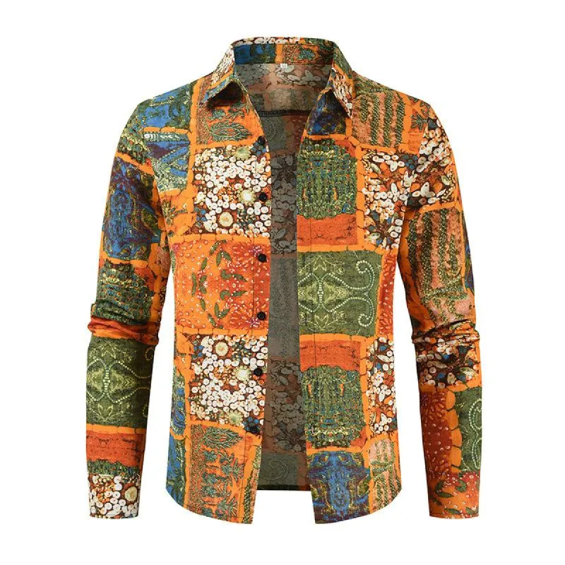 Men's Casual Vintage Print Long Sleeve Shirt 46234697Y sold by Manly