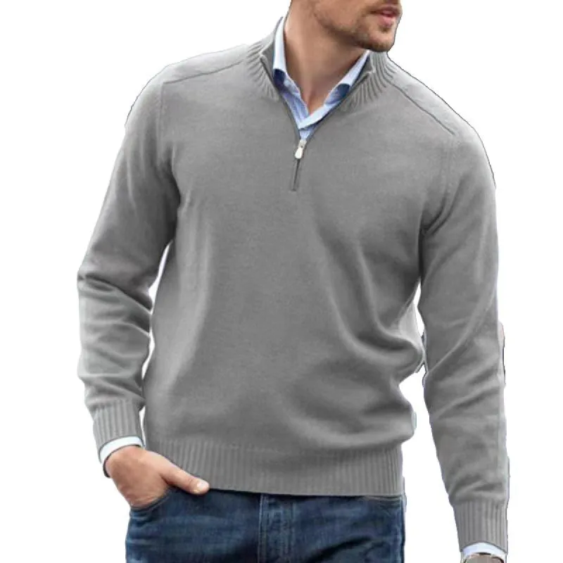 Men's Vintage Solid Color Half Zipper Stand Collar Knitted Long Sleeve Sweater 51224028X sold by Manly
