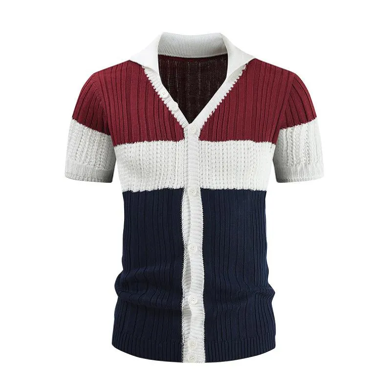 Men's Casual Color Block Lapel Short Sleeve Polo Shirt 75523690Y sold by Manly
