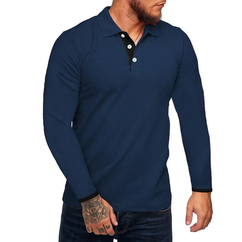 Men's Casual Cotton Blended Lapel Slim Fit Long Sleeve Polo Shirt 67263647M sold by Manly