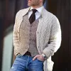 Men's Vintage Stand Collar Single Breasted Cable Knit Cardigan 26165463Z sold by Manly