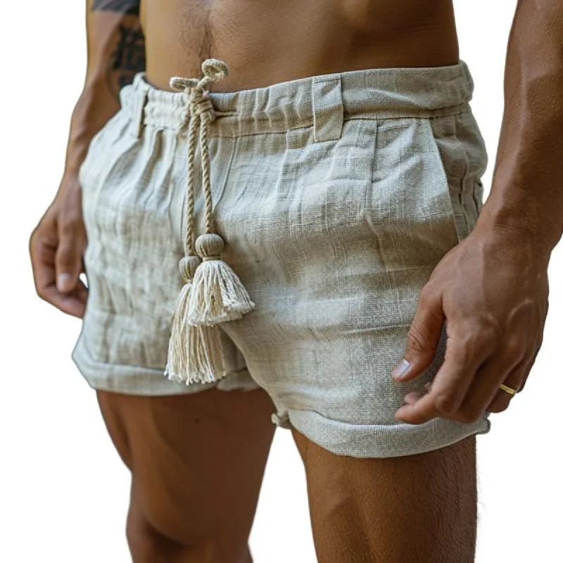 Men's Casual Cotton Linen Solid Color Elastic Waist Holiday Shorts 35375689M sold by Manly