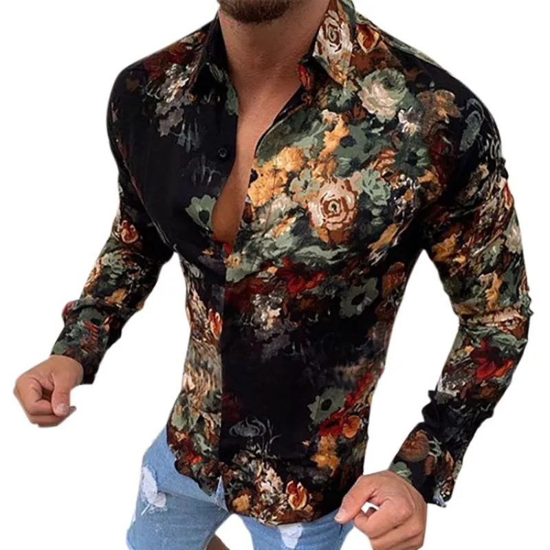 Men's Retro Casual Floral Lapel Long Sleeve Shirt 57595566TO sold by Manly