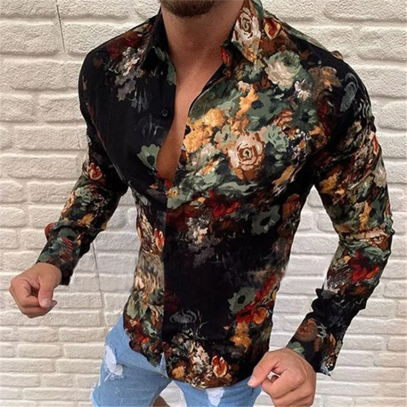 Men's Retro Casual Floral Lapel Long Sleeve Shirt 57595566TO sold by Manly product image thumbnail 2