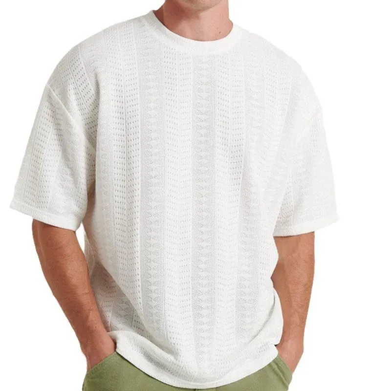 Men's Jacquard Texture Loose Round Neck Short Sleeve T-Shirt 12518894Y sold by Manly