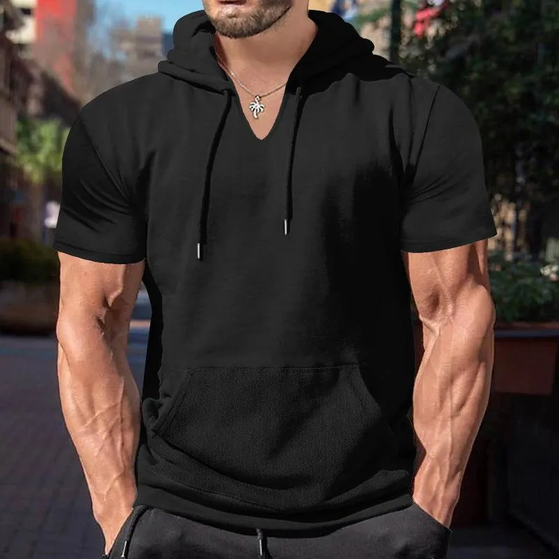 Men's Fashion Solid Loose Hooded Short Sleeve Casual T-shirt 17559716Z sold by Manly product image thumbnail 3