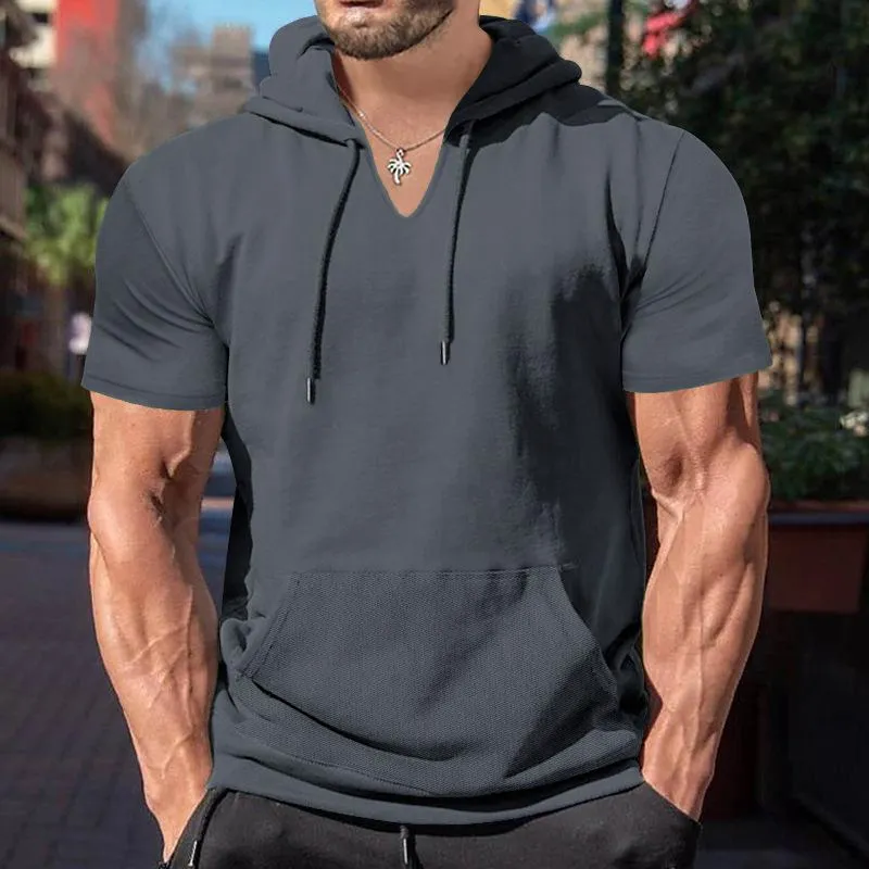 Men's Fashion Solid Loose Hooded Short Sleeve Casual T-shirt 17559716Z sold by Manly product image thumbnail 4