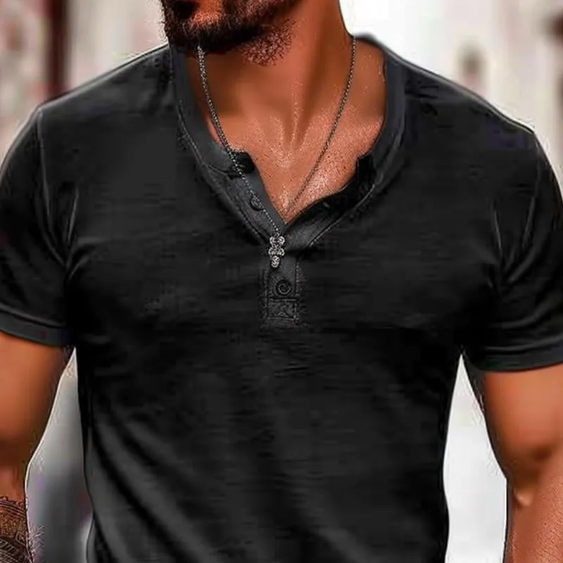 Men's Solid Henley Short Sleeve T-Shirt 53696501X sold by Manly product image thumbnail 3