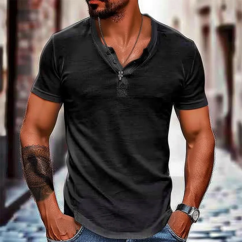 Men's Solid Henley Short Sleeve T-Shirt 53696501X sold by Manly product image thumbnail 2