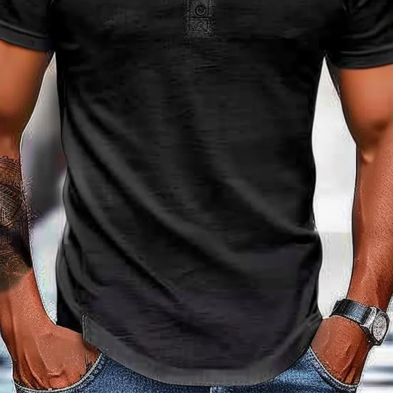Men's Solid Henley Short Sleeve T-Shirt 53696501X sold by Manly product image thumbnail 4