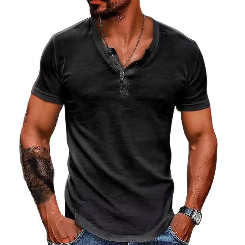 Men's Solid Henley Short Sleeve T-Shirt 53696501X sold by Manly