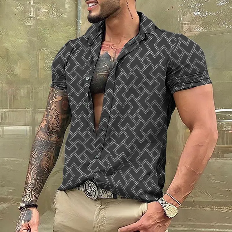 Men's Retro Geometric Simple Lapel Short Sleeve Shirt 24316740TO sold by Manly product image thumbnail 2