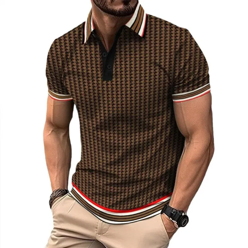 Men's Casual Houndstooth Color Block Short Sleeve POLO Shirt 51904569X sold by Manly