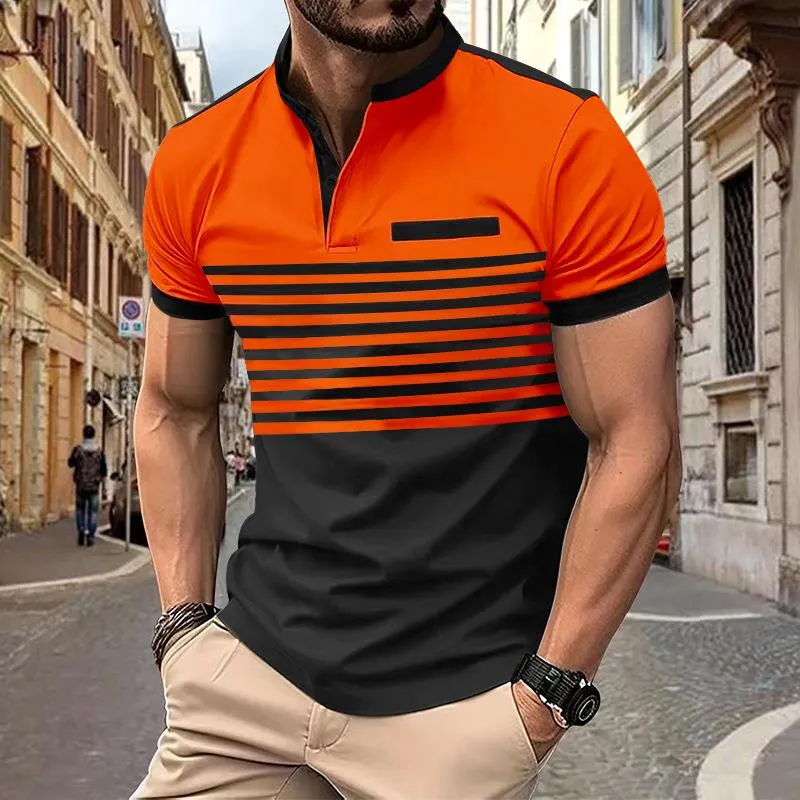 Men's Colorblock Striped Henley Collar Short Sleeve Casual T-shirt 07381888Z sold by Manly product image thumbnail 4