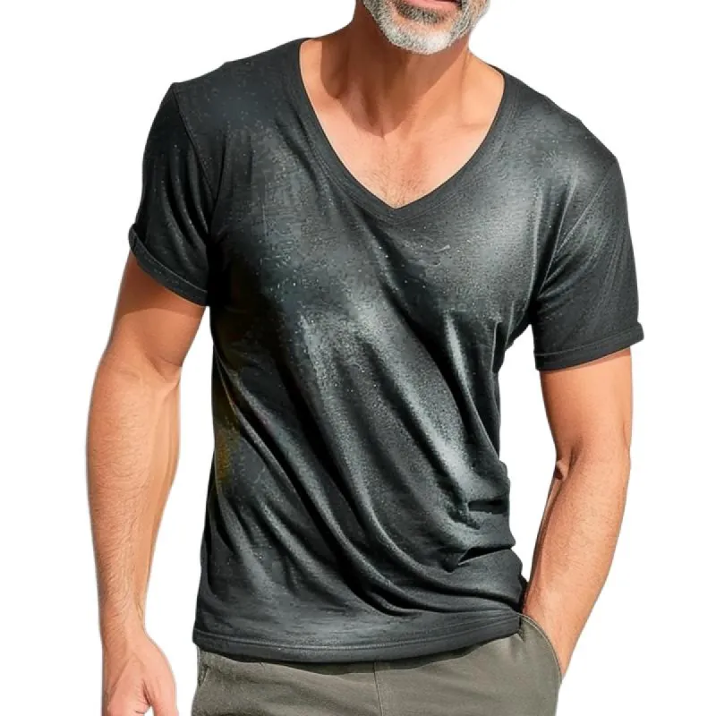 Men's Casual Retro V-neck Short-sleeved T-shirt 16816310TO sold by Manly