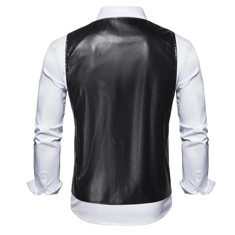Men's Vintage Solid Color Collarless Leather Vest 58383173Y sold by Manly product image thumbnail 4