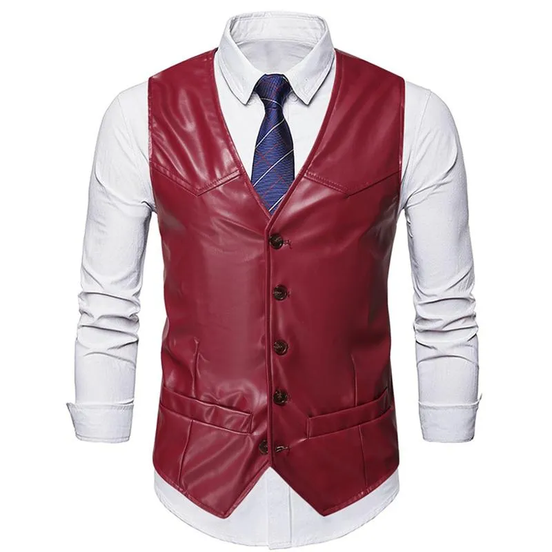 Men's Vintage Solid Color Collarless Leather Vest 58383173Y sold by Manly product image thumbnail 5