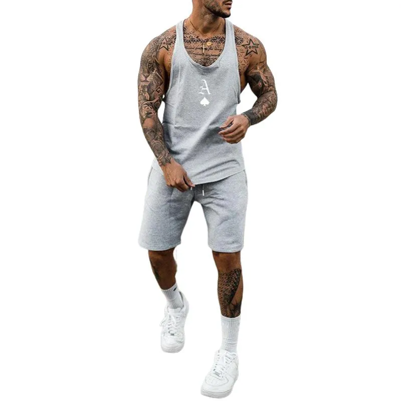 Men's Solid Color Sports Vest Shorts Two-piece Set 13712554X sold by Manly