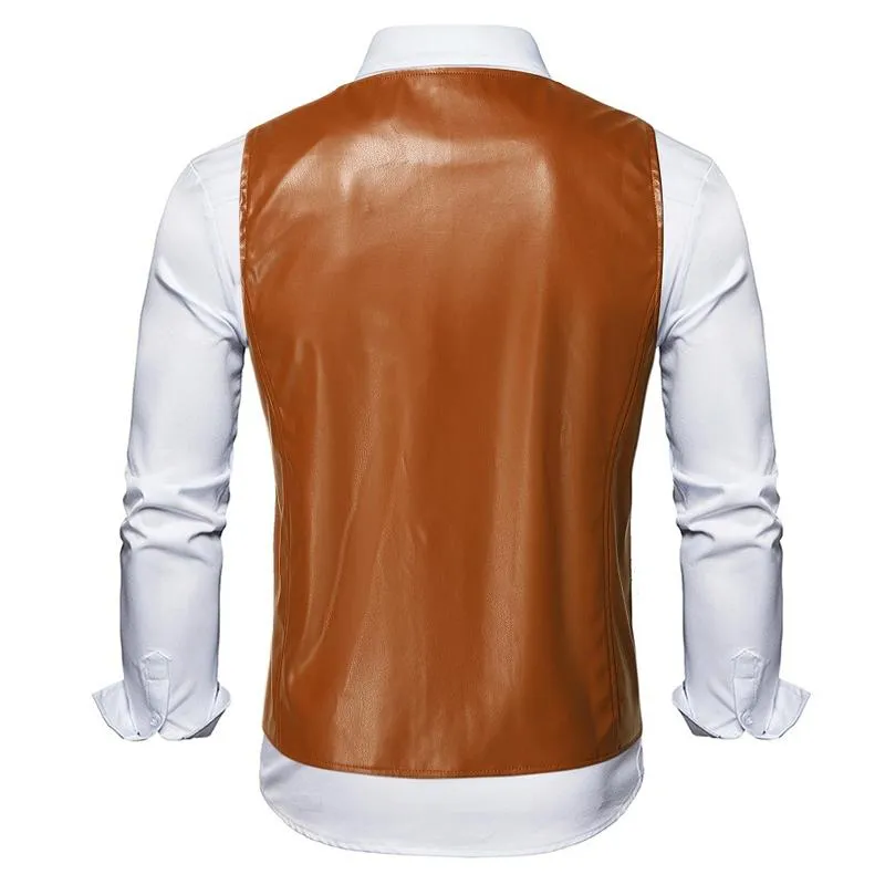 Men's Vintage Solid Color Collarless Leather Vest 58383173Y sold by Manly product image thumbnail 2
