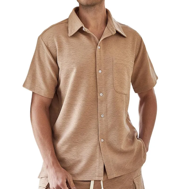 Men's Solid Color Textured Lapel Short Sleeve Shirt 84575078Z sold by Manly