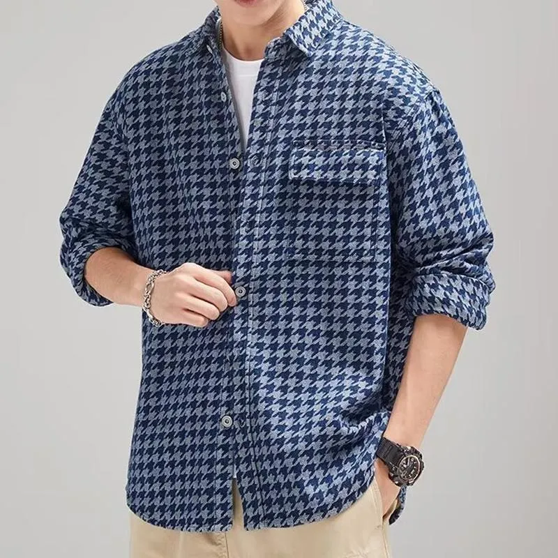 Men's Houndstooth Loose Lapel Long Sleeve Shirt 67309907Z sold by Manly product image thumbnail 2