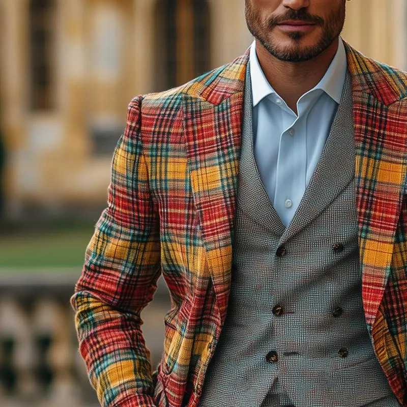 Men's Vintage Checked Peak Lapel Single Breasted Slim Blazer 51781003Z sold by Manly product image thumbnail 3