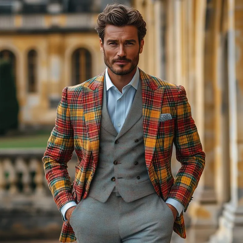 Men's Vintage Checked Peak Lapel Single Breasted Slim Blazer 51781003Z sold by Manly product image thumbnail 4