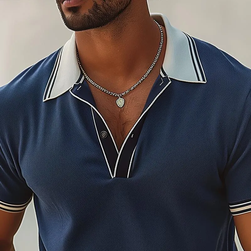 Men's Colorblock Striped Lapel Short Sleeve Polo Shirt 03448076Z sold by Manly product image thumbnail 3