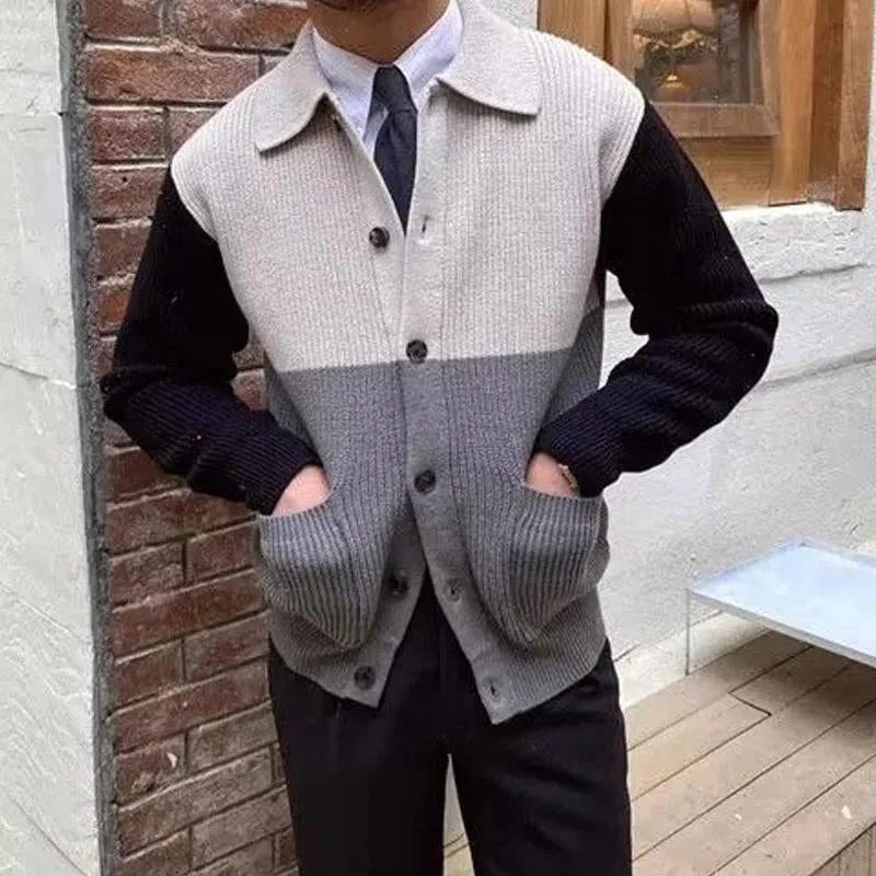 Men's Color Block Lapel Long Sleeve Casual Knit Jacket 44175988X sold by Manly product image thumbnail 3